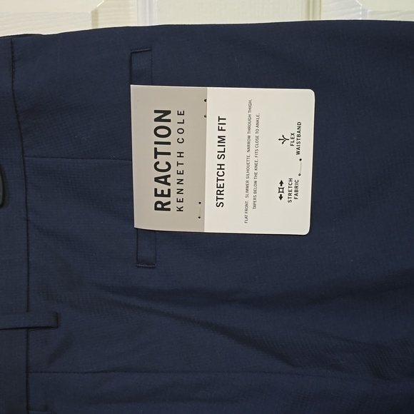 Kenneth Cole Reaction Men's Stretch Slim-Fit Flat-Front Pant-Dark blue 33Wx30L** - Picture 3 of 5